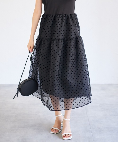 tocco closet（トッコ　クローゼット）の「【ZOZO限定】ドットチュールドッキングワンピース（ワンピース・レディース・ベージュ/ブラック・M）」の10枚目の写真