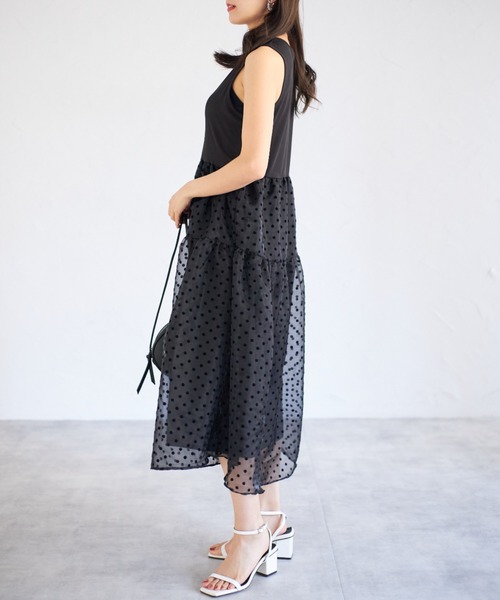 tocco closet（トッコ　クローゼット）の「【ZOZO限定】ドットチュールドッキングワンピース（ワンピース・レディース・ベージュ/ブラック・M）」の4枚目の写真
