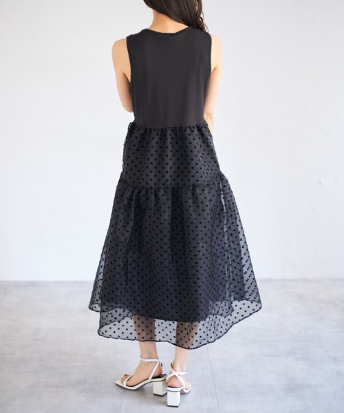 tocco closet（トッコ　クローゼット）の「【ZOZO限定】ドットチュールドッキングワンピース（ワンピース・レディース・ベージュ/ブラック・M）」の5枚目の写真