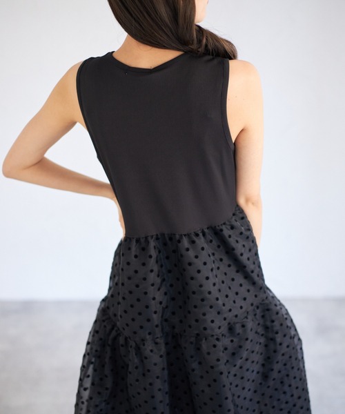 tocco closet（トッコ　クローゼット）の「【ZOZO限定】ドットチュールドッキングワンピース（ワンピース・レディース・ベージュ/ブラック・M）」の8枚目の写真