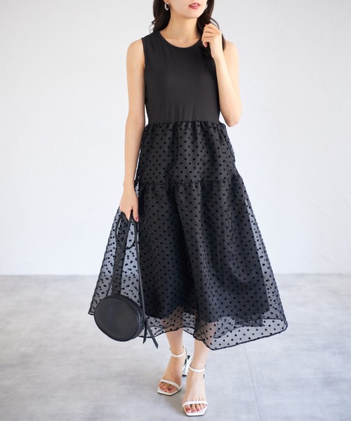 tocco closet（トッコ　クローゼット）の「【ZOZO限定】ドットチュールドッキングワンピース（ワンピース・レディース・ベージュ/ブラック・M）」の12枚目の写真