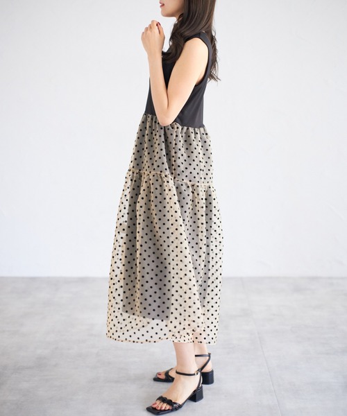tocco closet（トッコ　クローゼット）の「【ZOZO限定】ドットチュールドッキングワンピース（ワンピース・レディース・ベージュ/ブラック・M）」の14枚目の写真