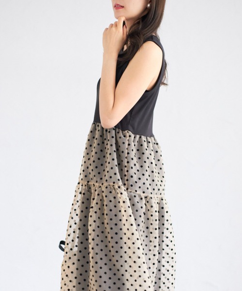 tocco closet（トッコ　クローゼット）の「【ZOZO限定】ドットチュールドッキングワンピース（ワンピース・レディース・ベージュ/ブラック・M）」の21枚目の写真