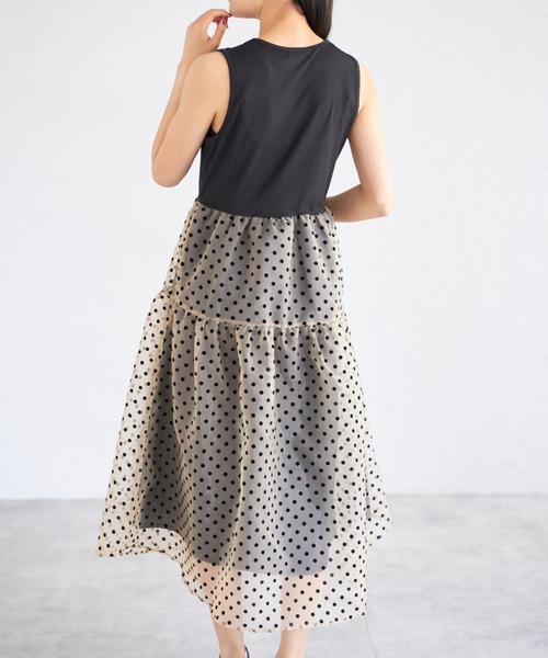 tocco closet（トッコ　クローゼット）の「【ZOZO限定】ドットチュールドッキングワンピース（ワンピース・レディース・ベージュ/ブラック・M）」の18枚目の写真