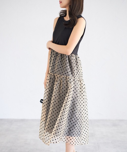 tocco closet（トッコ　クローゼット）の「【ZOZO限定】ドットチュールドッキングワンピース（ワンピース・レディース・ベージュ/ブラック・M）」の17枚目の写真