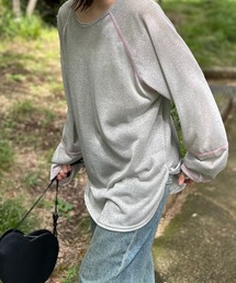 シアーラメ配色ステッチプルオーバー