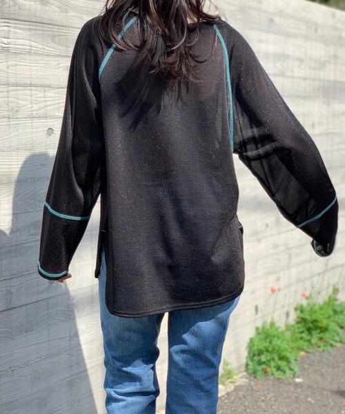 mi via loca(ミヴィアロカ)の「シアーラメ配色ステッチプルオーバー(Tシャツ/カットソー・レディース・ブラック×シルバー/ブラック×ブラック/グレー・FREE)」の16枚目の写真