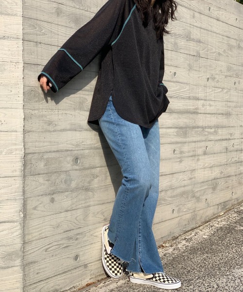 mi via loca(ミヴィアロカ)の「シアーラメ配色ステッチプルオーバー(Tシャツ/カットソー・レディース・ブラック×シルバー/ブラック×ブラック/グレー・FREE)」の6枚目の写真