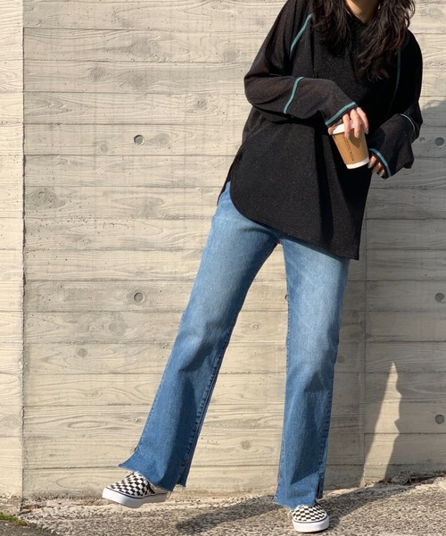 mi via loca(ミヴィアロカ)の「シアーラメ配色ステッチプルオーバー(Tシャツ/カットソー・レディース・ブラック×シルバー/ブラック×ブラック/グレー・FREE)」の7枚目の写真
