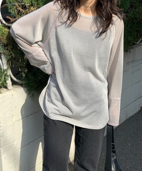 mi via loca(ミヴィアロカ)の「シアーラメ配色ステッチプルオーバー(Tシャツ/カットソー・レディース・ブラック×シルバー/ブラック×ブラック/グレー・FREE)」の12枚目の写真