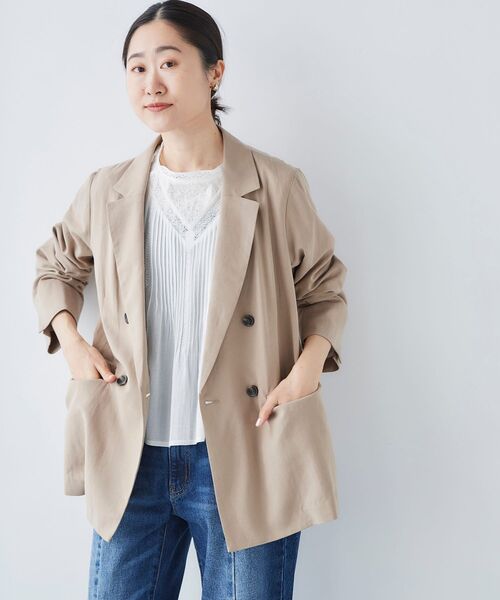 le.coeur blanc（ルクールブラン）の「麻クロステーラードジャケット（テーラードジャケット・レディース・ダークグレー/モカ/ベージュ系その他・38）」の2枚目の写真