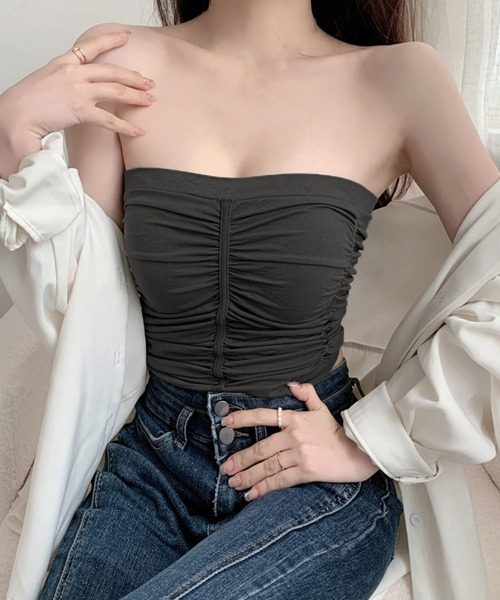 Miniministore（ミニミニストア）の「チューブトップ カップ付き ノンワイヤー（チューブトップ・レディース・カーキブラウン/ブラック/ダークグレー/ブラウン/ホワイト・FREE）」の15枚目の写真