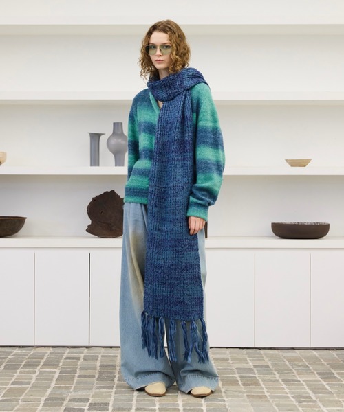 soerte（ソエルテ）の「MULTI COLLAR VOLUME FRINGE MUFFLER/マルチカラーボリュームフリンジマフラー（マフラー・メンズ・イエロー/ピンク/グリーン/ネイビー・FREE）」の20枚目の写真