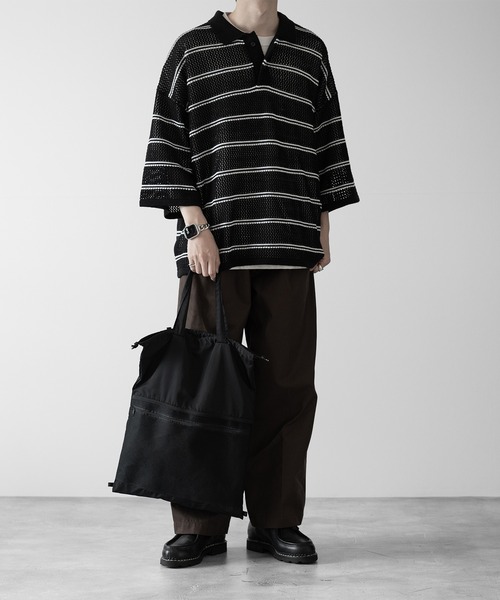 RUUBON（ルーボン）の「【RUUBON】border mesh knit polo / ボーダーメッシュニットポロ（ポロシャツ・メンズ・ブラック/ホワイト・L/M/S）」の3枚目の写真