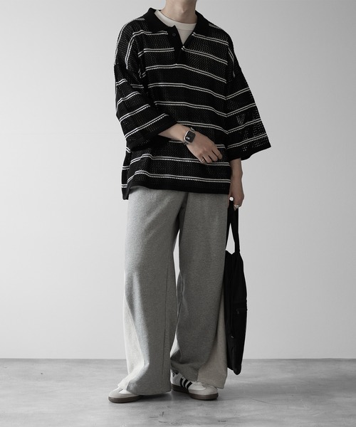 RUUBON（ルーボン）の「【RUUBON】border mesh knit polo / ボーダーメッシュニットポロ（ポロシャツ・メンズ・ブラック/ホワイト・L/M/S）」の7枚目の写真