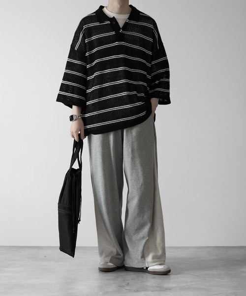 RUUBON（ルーボン）の「【RUUBON】border mesh knit polo / ボーダーメッシュニットポロ（ポロシャツ・メンズ・ブラック/ホワイト・L/M/S）」の8枚目の写真