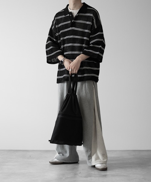 RUUBON（ルーボン）の「【RUUBON】border mesh knit polo / ボーダーメッシュニットポロ（ポロシャツ・メンズ・ブラック/ホワイト・L/M/S）」の9枚目の写真