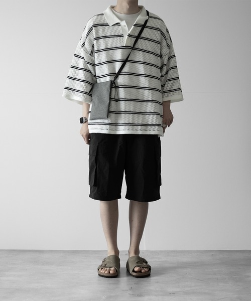RUUBON（ルーボン）の「【RUUBON】border mesh knit polo / ボーダーメッシュニットポロ（ポロシャツ・メンズ・ブラック/ホワイト・L/M/S）」の10枚目の写真