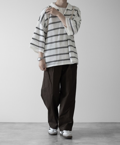 RUUBON（ルーボン）の「【RUUBON】border mesh knit polo / ボーダーメッシュニットポロ（ポロシャツ・メンズ・ブラック/ホワイト・L/M/S）」の13枚目の写真