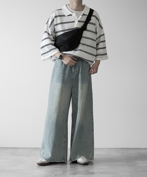 RUUBON（ルーボン）の「【RUUBON】border mesh knit polo / ボーダーメッシュニットポロ（ポロシャツ・メンズ・ブラック/ホワイト・L/M/S）」の14枚目の写真