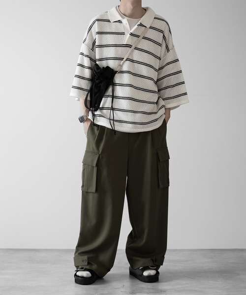 RUUBON（ルーボン）の「【RUUBON】border mesh knit polo / ボーダーメッシュニットポロ（ポロシャツ・メンズ・ブラック/ホワイト・L/M/S）」の16枚目の写真