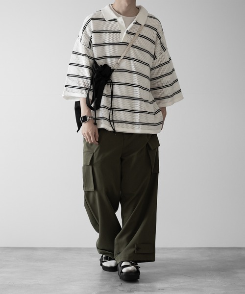 RUUBON（ルーボン）の「【RUUBON】border mesh knit polo / ボーダーメッシュニットポロ（ポロシャツ・メンズ・ブラック/ホワイト・L/M/S）」の17枚目の写真