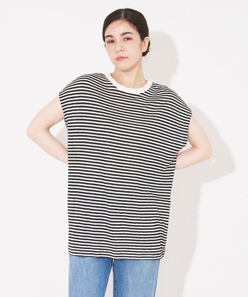 collex（コレックス）の「【WEB限定】フレンチスリーブボーダーTシャツ（Tシャツ/カットソー・レディース・ブルー系その他/ブラック系その他・フリー）」の2枚目の写真