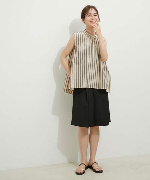 le cercle ADAM ET ROPE'(ルセルクルアダムエロペ)の「ストライプ ノースリーブフレアブラウス(シャツ/ブラウス・レディース・ブラック系その他2/ホワイト系その他6/ブルー系その他・FREE)」の4枚目の写真