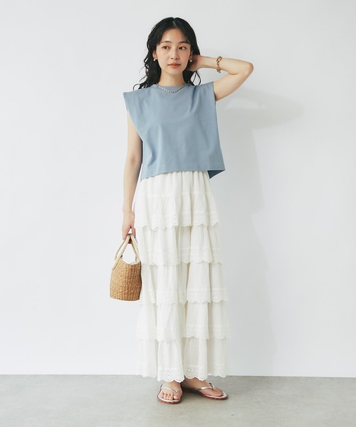 La boutique BonBon（ラブティックボンボン）の「【二の腕すっきり】ノースリクロップドカットソー（Tシャツ/カットソー・レディース・ホワイト/チャコールグレー/スカイブルー・FREE）」の16枚目の写真