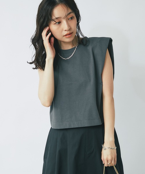 セール】【二の腕すっきり】ノースリクロップドカットソー（T