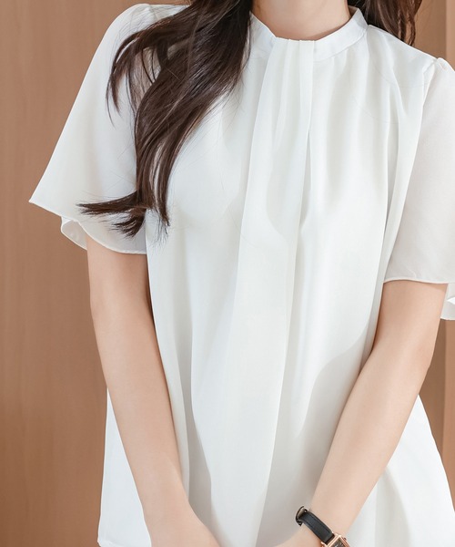 Lace Ladies(レースレディース)の「ソリッドカラー クルーネック 半袖 タック ブラウス(シャツ/ブラウス・レディース・ホワイト/ピンク/ネイビー/ブラック・S/FREE)」の2枚目の写真