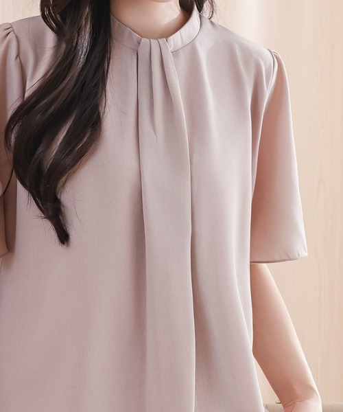 Lace Ladies(レースレディース)の「ソリッドカラー クルーネック 半袖 タック ブラウス(シャツ/ブラウス・レディース・ホワイト/ピンク/ネイビー/ブラック・S/FREE)」の4枚目の写真