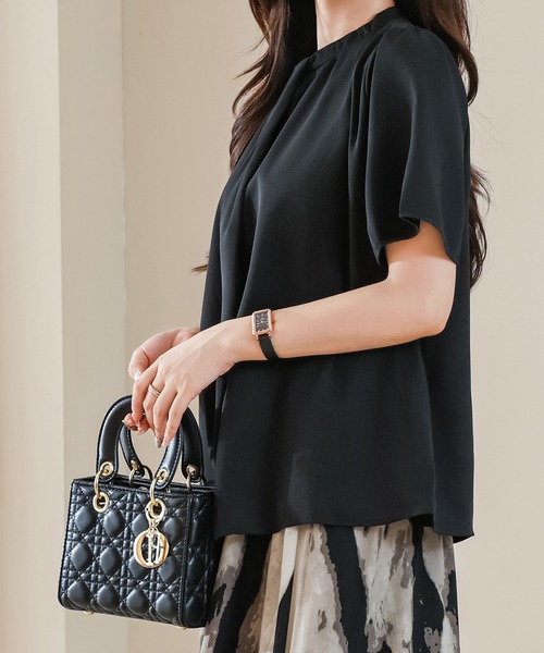 Lace Ladies(レースレディース)の「ソリッドカラー クルーネック 半袖 タック ブラウス(シャツ/ブラウス・レディース・ホワイト/ピンク/ネイビー/ブラック・S/FREE)」の5枚目の写真