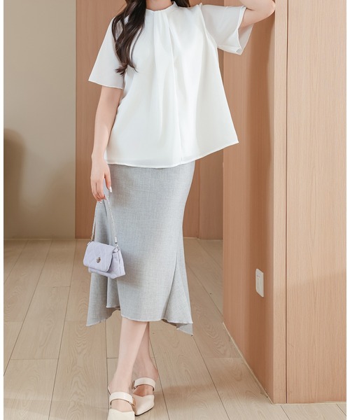 Lace Ladies(レースレディース)の「ソリッドカラー クルーネック 半袖 タック ブラウス(シャツ/ブラウス・レディース・ホワイト/ピンク/ネイビー/ブラック・S/FREE)」の19枚目の写真