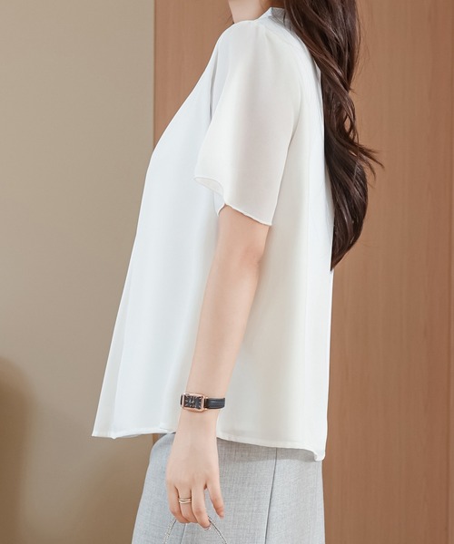 Lace Ladies(レースレディース)の「ソリッドカラー クルーネック 半袖 タック ブラウス(シャツ/ブラウス・レディース・ホワイト/ピンク/ネイビー/ブラック・S/FREE)」の18枚目の写真