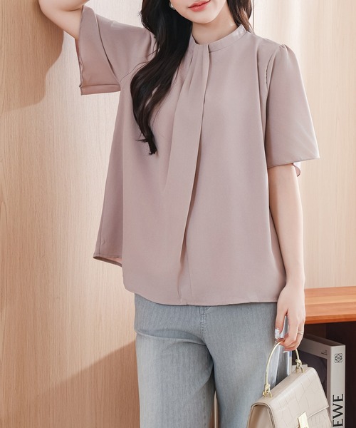 Lace Ladies(レースレディース)の「ソリッドカラー クルーネック 半袖 タック ブラウス(シャツ/ブラウス・レディース・ホワイト/ピンク/ネイビー/ブラック・S/FREE)」の12枚目の写真