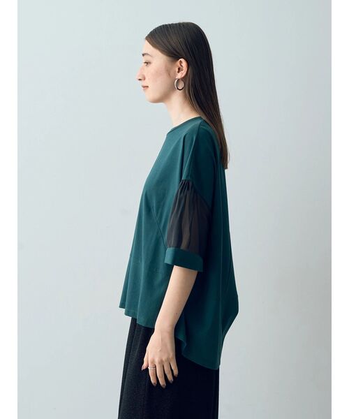 Editt by YECCA VECCA（エディットバイイェッカヴェッカ）の「シアーMIX7分袖プルオーバー（Tシャツ/カットソー・レディース・ブラック/ホワイト/グリーン・FREE）」の19枚目の写真