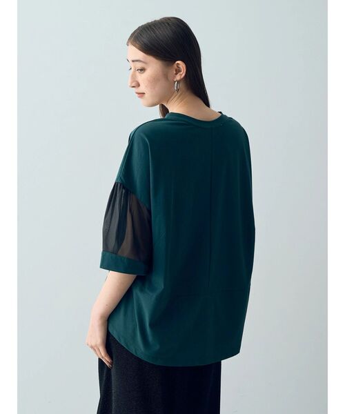Editt by YECCA VECCA（エディットバイイェッカヴェッカ）の「シアーMIX7分袖プルオーバー（Tシャツ/カットソー・レディース・ブラック/ホワイト/グリーン・FREE）」の20枚目の写真