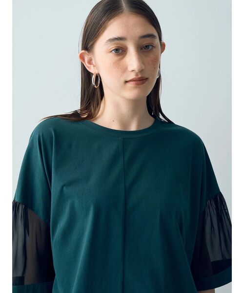 Editt by YECCA VECCA（エディットバイイェッカヴェッカ）の「シアーMIX7分袖プルオーバー（Tシャツ/カットソー・レディース・ブラック/ホワイト/グリーン・FREE）」の22枚目の写真