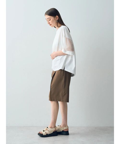 Editt by YECCA VECCA（エディットバイイェッカヴェッカ）の「シアーMIX7分袖プルオーバー（Tシャツ/カットソー・レディース・ブラック/ホワイト/グリーン・FREE）」の4枚目の写真