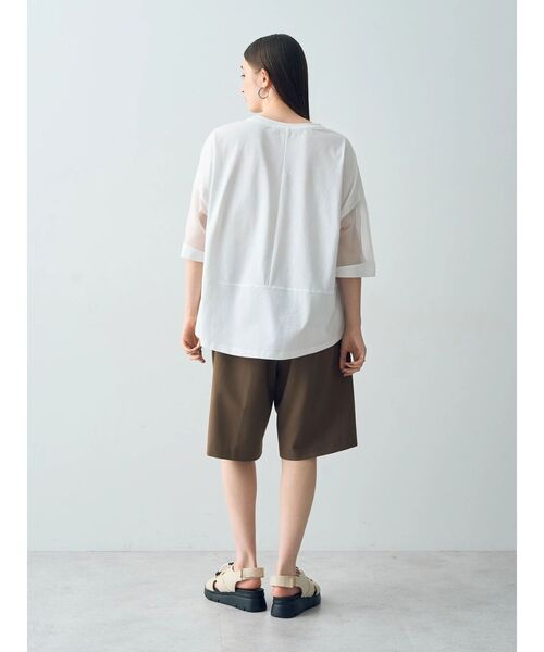 Editt by YECCA VECCA（エディットバイイェッカヴェッカ）の「シアーMIX7分袖プルオーバー（Tシャツ/カットソー・レディース・ブラック/ホワイト/グリーン・FREE）」の5枚目の写真