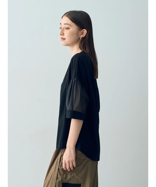 Editt by YECCA VECCA（エディットバイイェッカヴェッカ）の「シアーMIX7分袖プルオーバー（Tシャツ/カットソー・レディース・ブラック/ホワイト/グリーン・FREE）」の8枚目の写真