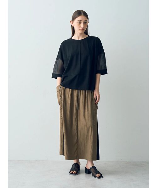 Editt by YECCA VECCA（エディットバイイェッカヴェッカ）の「シアーMIX7分袖プルオーバー（Tシャツ/カットソー・レディース・ブラック/ホワイト/グリーン・FREE）」の10枚目の写真
