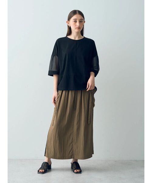 Editt by YECCA VECCA（エディットバイイェッカヴェッカ）の「シアーMIX7分袖プルオーバー（Tシャツ/カットソー・レディース・ブラック/ホワイト/グリーン・FREE）」の11枚目の写真