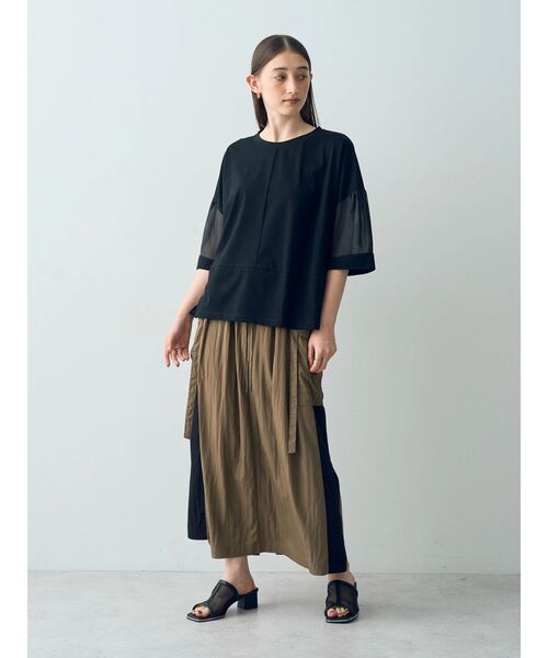 Editt by YECCA VECCA（エディットバイイェッカヴェッカ）の「シアーMIX7分袖プルオーバー（Tシャツ/カットソー・レディース・ブラック/ホワイト/グリーン・FREE）」の12枚目の写真