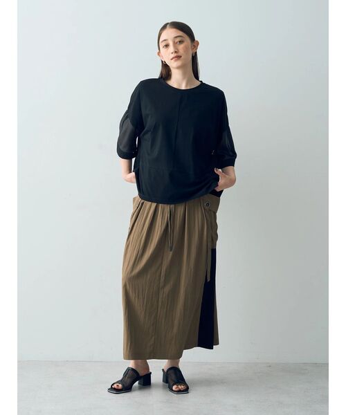 Editt by YECCA VECCA（エディットバイイェッカヴェッカ）の「シアーMIX7分袖プルオーバー（Tシャツ/カットソー・レディース・ブラック/ホワイト/グリーン・FREE）」の13枚目の写真