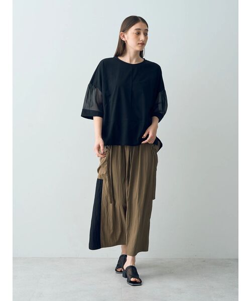 Editt by YECCA VECCA（エディットバイイェッカヴェッカ）の「シアーMIX7分袖プルオーバー（Tシャツ/カットソー・レディース・ブラック/ホワイト/グリーン・FREE）」の14枚目の写真