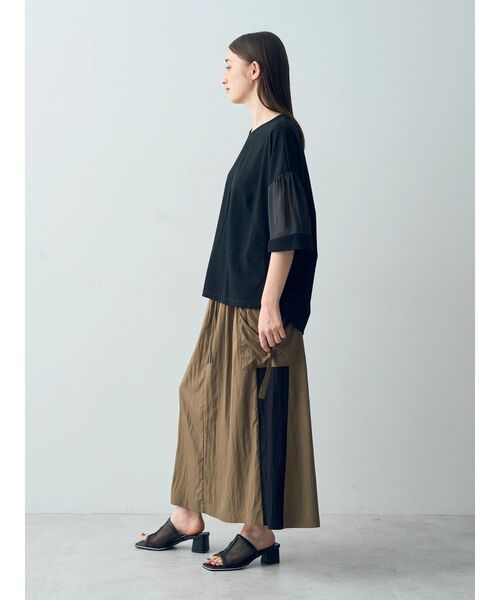 Editt by YECCA VECCA（エディットバイイェッカヴェッカ）の「シアーMIX7分袖プルオーバー（Tシャツ/カットソー・レディース・ブラック/ホワイト/グリーン・FREE）」の15枚目の写真