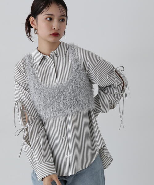 N.（N. Natural Beauty Basic）（エヌエヌナチュラルビューティーベーシック）の「◆【LOGAN】フェザービスチェ（ベスト・レディース・グレー/ピンク・MEDIUM）」の2枚目の写真