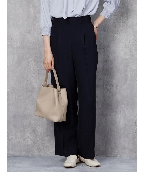 Perfect Suit FActory（パーフェクトスーツファクトリー）の「麻調合繊ワイドパンツ（スラックス・レディース・ベージュ/ネイビー・M/S/L）」の3枚目の写真